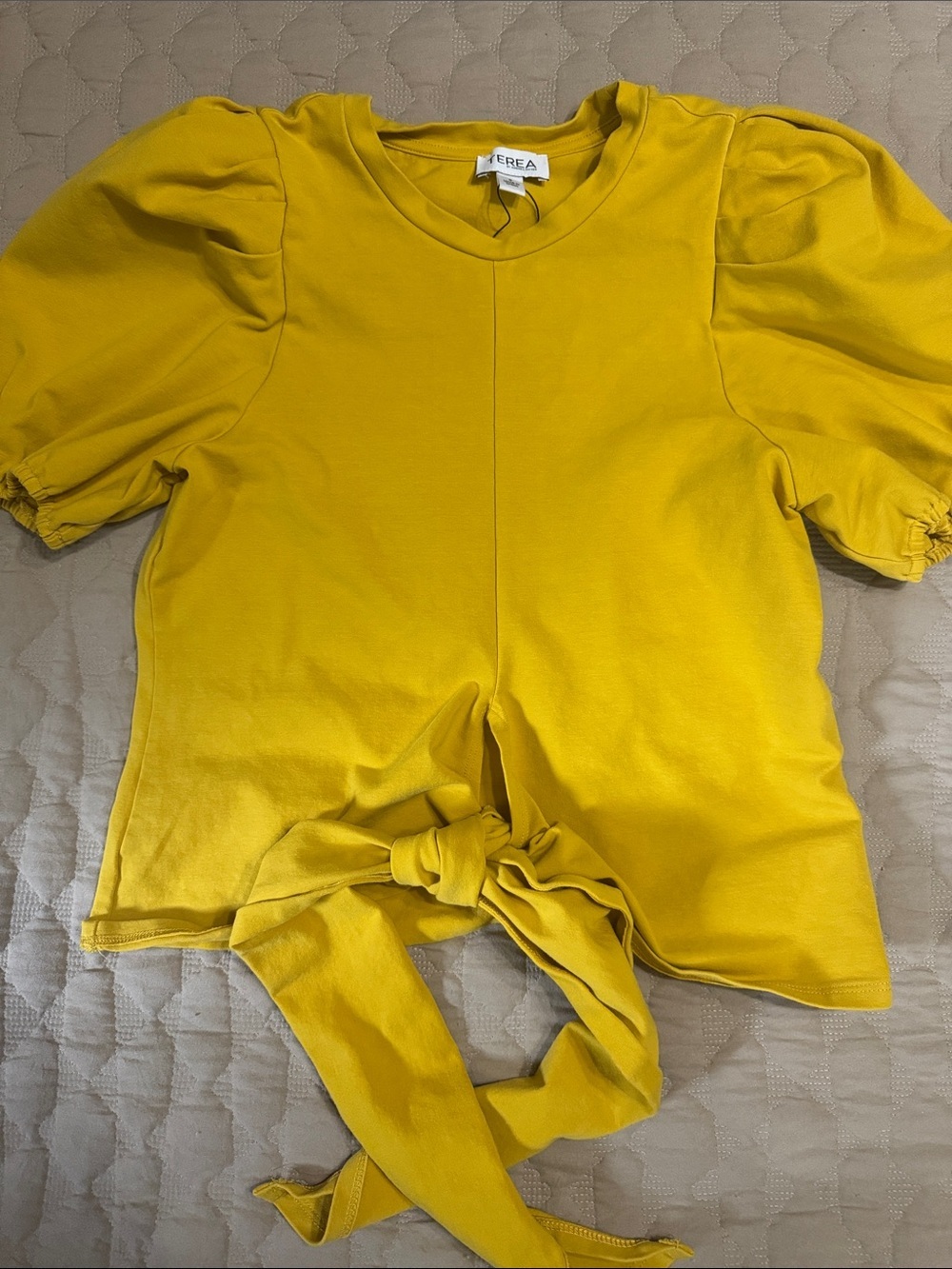 Terra Bright Mustard Tie-Front Puff Sleeve Top